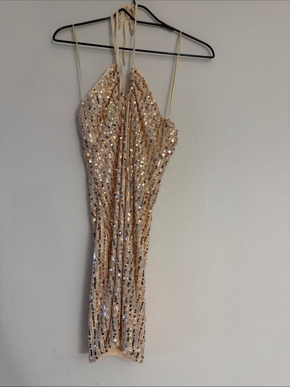 iris Gold Sequin Mini Halter Dress